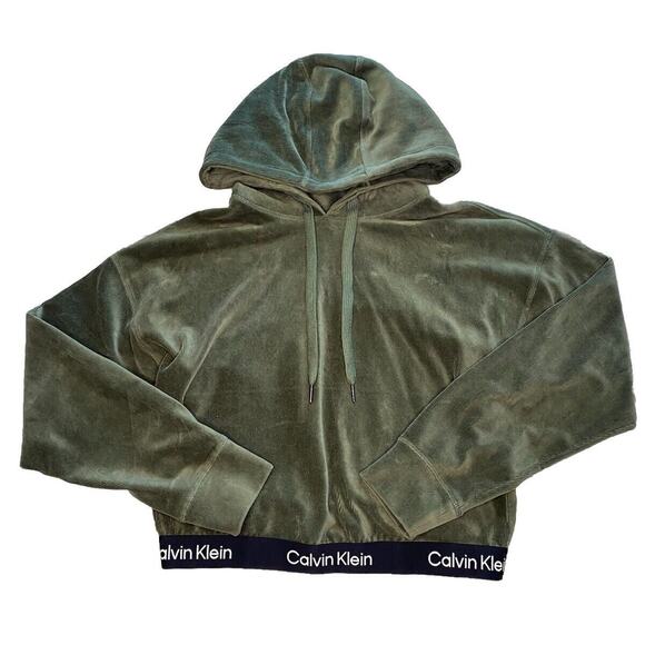 Calvin Klein Performance Size Medium Green Corduroy Hoodie Cropped - Picture 1 of 5